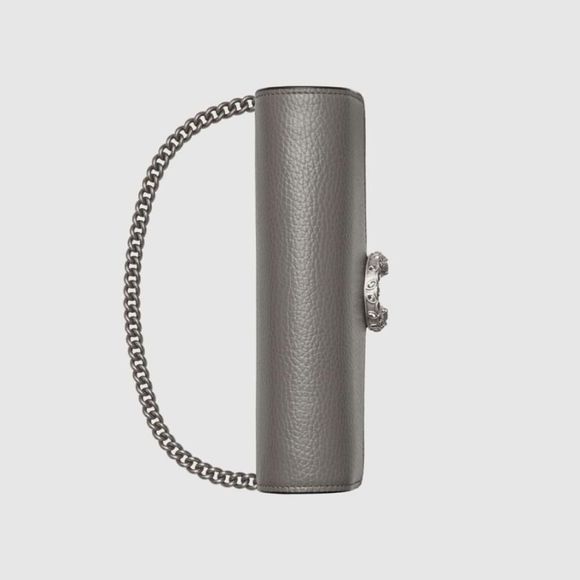 Gucci Chain Wallet Dusty Gray Silver Crystal Tiger Head Leather - Picture 5 of 7